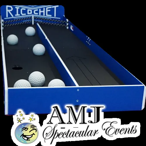 Ricochet Game rental with a long alley and bungee cords for bouncing a ball into scoring holes
