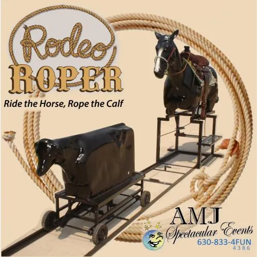 Rodeo Roper mechanical calf-roping ride with horse and rope for western-themed Chicagoland events