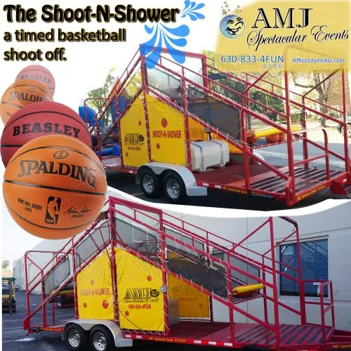Shoot N Shower timed basketball shoot-off rental where the losing player gets splashed with water