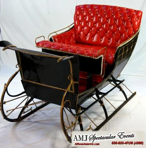 Santa's Sleigh rental with festive holiday styling, ideal for Christmas party photos and decor in Chicago