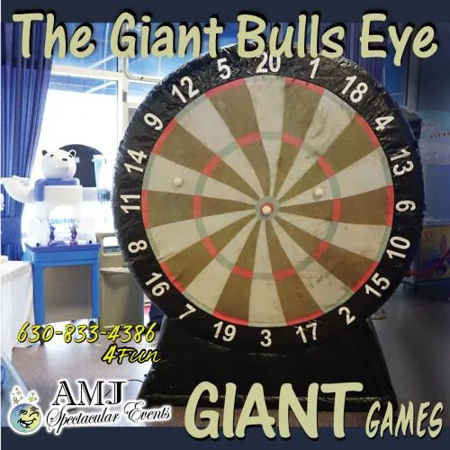 Giant Bull's Eye inflatable dart board game rental, an 8'x8' 3-in-1 game from AMJ Spectacular Events