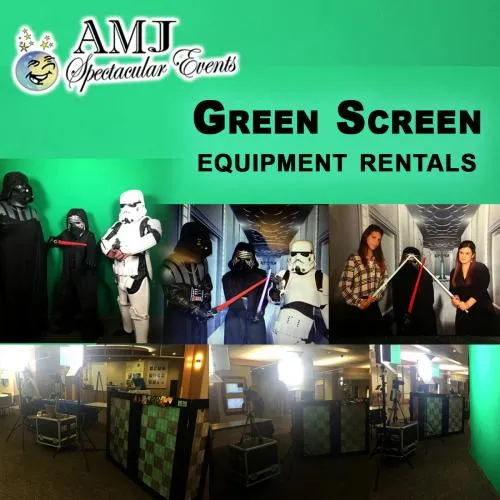 Portable green screen photo booth setup with professional lighting for printed keepsakes at Chicago events