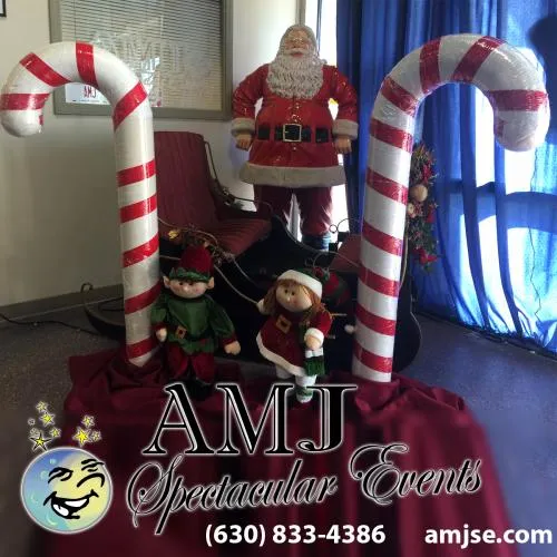 5' tall red and white peppermint candy cane holiday decorations for Chicago Christmas events