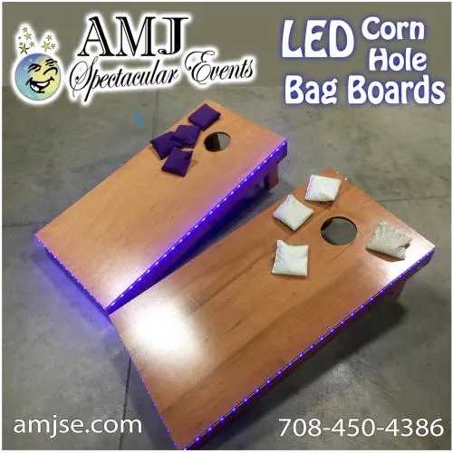 Corn Hole LED Bags Set with color-changing glowing bags for nighttime lawn games at Chicago events