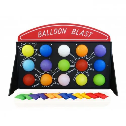 Balloon Blast carnival table game with colorful balloons and bean bags for popping fun