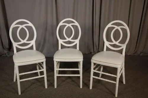 White banquet chair with padded cushion available for event rental in Chicago from AMJ Spectacular Events