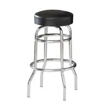 Chrome bar stool with black cushioned seat, 36 inches tall, for cocktail-style event seating in Chicago