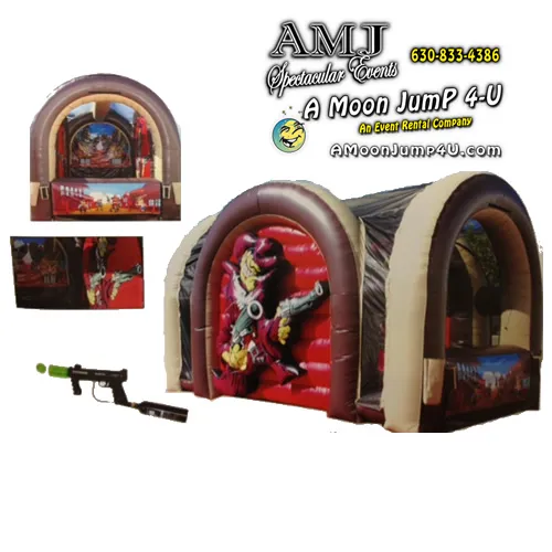 Inflatable cowboy-themed Bazooka Ball target shooting gallery game rental for Chicago events