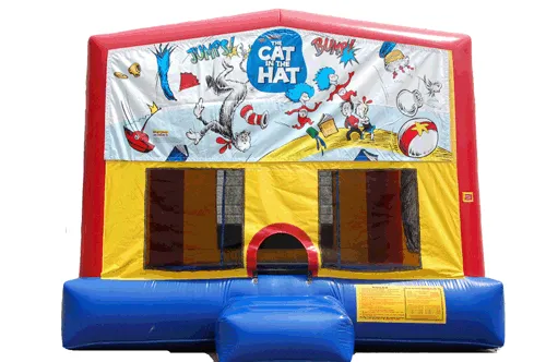 Cat in the Hat themed bounce house rental with Thing One and Thing Two for Chicago kids' parties
