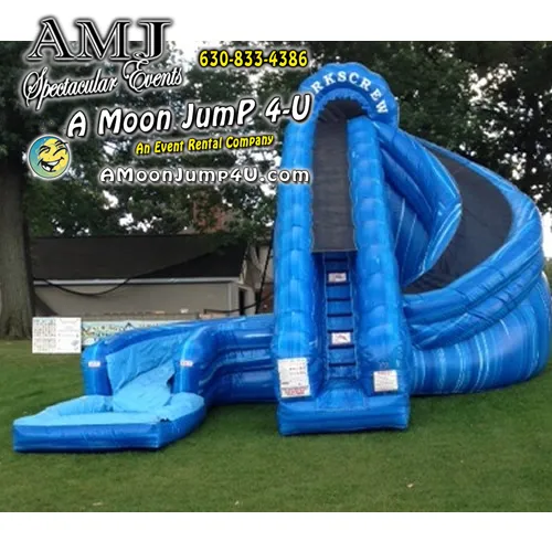 Corkscrew 22' twisting single lane inflatable water slide with splash pool rental in Chicago