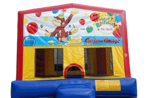 Curious George themed bounce house bounce house rental for kids from AMJ Spectacular Events in Chicago