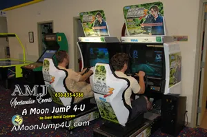 Duel Racer cockpit combo arcade game rental with two seats for head-to-head racing from AMJ Spectacular Events