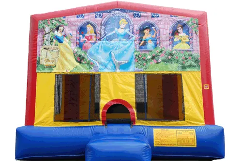 Disney's Princesses themed bounce house rental with colorful castle design for kids' parties in Chicago
