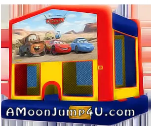 Cars (M) themed bounce house rental with Lightning McQueen and friends for kids' parties in Chicago