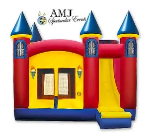 Excalibur Combo castle bounce house with climbing wall, slide, and basketball hoop rental in Chicago