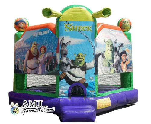 Shrek Clubhouse themed bounce house rental featuring Shrek and friends from AMJ Spectacular Events in Chicago