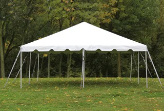 10x10 frame tent rental from AMJ Spectacular Events, set up for a Chicagoland event on grass or pavement