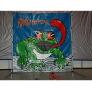 Frog Fling frame game rental with players launching spiders into a frog's mouth