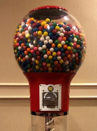 5' tall gumball machine rental stocked with 1500 colorful free gumballs for Chicago parties and events