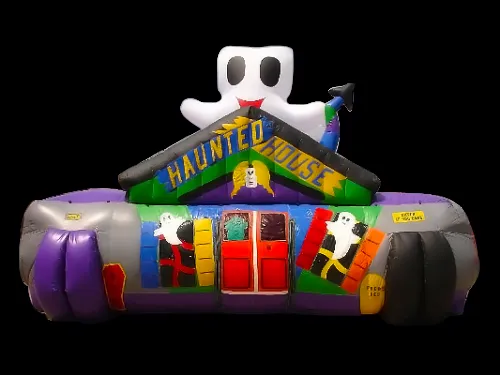Haunted House Maze inflatable rental with spooky digital artwork for Halloween events in Chicago