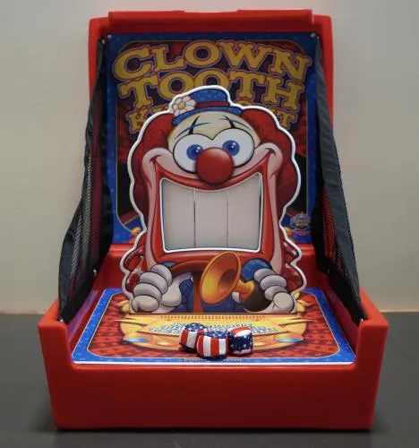 Clown Tooth Knockout carnival toss game with beanbags for aiming at the clown's teeth at events