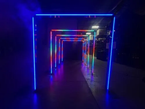 Glowing 8-foot LED arch entrance rental illuminated for a Chicago wedding or event