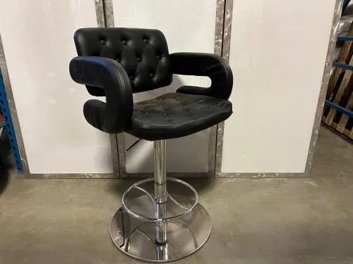 Deluxe black bar stool with a polished chrome body, standard bar-height seating for events