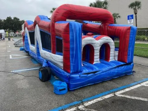 Marble Mania 38-foot double-lane inflatable obstacle course with tunnels and barriers for racing