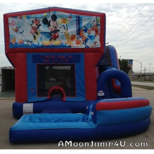 Jump-n-Splash 4-in-1 inflatable combo with bounce house, ladder, 12' slide, and splash pool for Chicago events