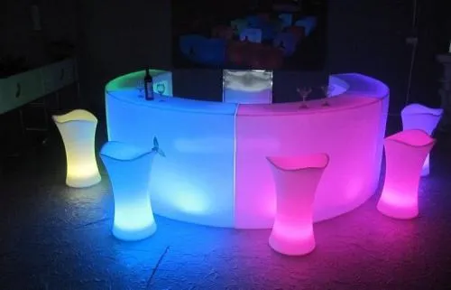 Glowing color-changing LED bar stools for rent at Chicago weddings and corporate events