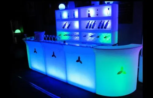10-foot LED straight bar with glowing color-changing panels for a Chicago glow party or wedding event