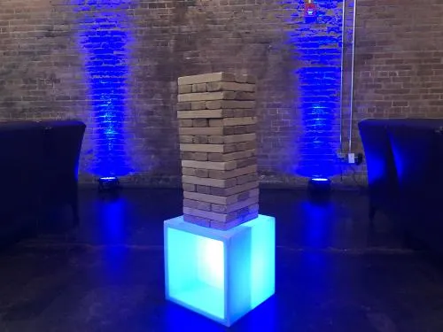 Color-changing LED cube table and ice cooler for a glowing event beverage station in Chicago