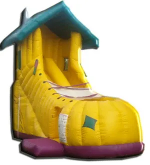 Old Woman Who Lived in a Shoe themed inflatable single lane slide rental for kids in Chicago