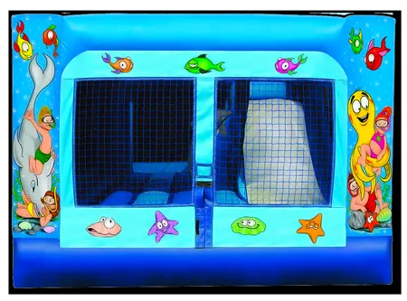 Ocean Fun Combo ocean-themed inflatable bounce house with slide for kids, available for rent in Chicago