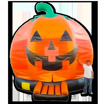 Giant orange Pumpkin Bouncer inflatable, 15' tall, for fall festivals and kids' autumn events in Chicago