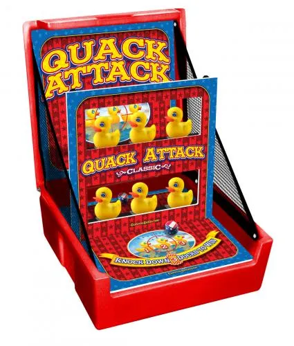 Quack Attack carnival bean bag toss game rental where players knock down a row of ducks