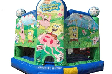 SpongeBob Clubhouse bounce house inflatable with SpongeBob, Patrick, Squidward and Mr. Krabs theme