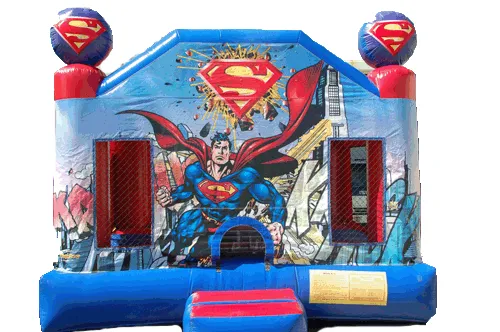 Superman Clubhouse inflatable bounce house rental in Chicago for kids' birthday parties and events