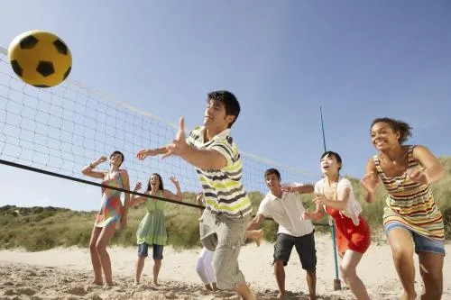 Professional volleyball set rental with net, leather ball, and boundary markers for Chicago events