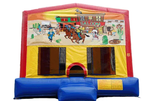 Western-themed Western Jump bounce house rental with cowboy decor for kids' parties in Chicago