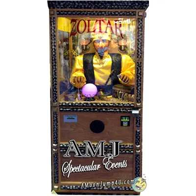 Zoltar The Fortune Teller animatronic rental with gold head wrap, crystal ball, and glass enclosure