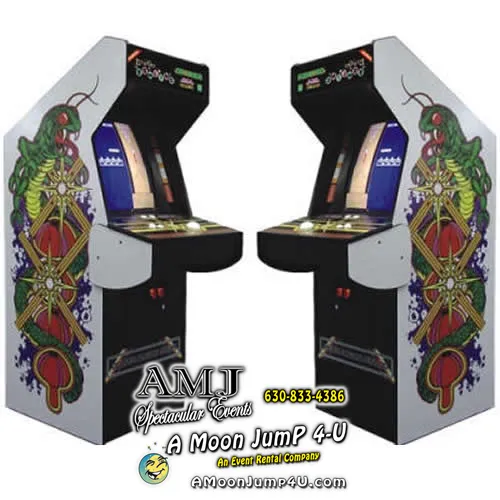 Centipede large cabinet arcade game rental, a classic 1980s Atari shoot-'em-up, from AMJ Spectacular Events