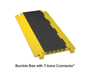 Cable guards and cord protectors covering cables on the ground to prevent trip hazards at an event