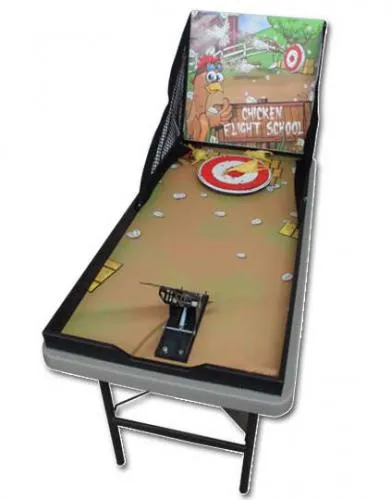 Chicken Flipper carnival skill game rental where players flip a chick onto a target to win