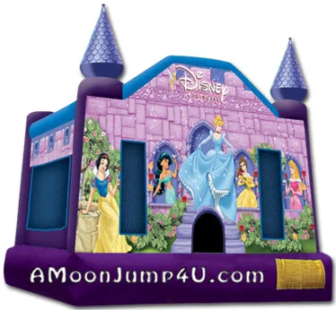 Disney's Princess Castle inflatable bounce house with Snow White, Cinderella and Belle themed artwork