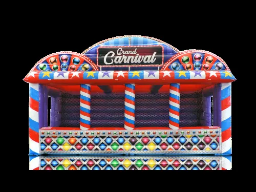 Grand Carnival Game Center rental, a bright carnival trailer-style booth for games and ticket sales in Chicago