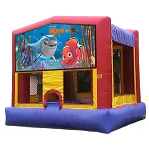 Finding Nemo themed bounce house rental with colorful ocean and clown fish design