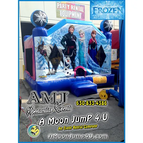 Disney's Frozen bounce house rental featuring Elsa, Anna, Olaf and friends from AMJ Spectacular Events