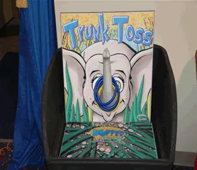 Young children's ring toss game rental with a cute elephant, part of AMJ's Classic Carnival games in Chicago