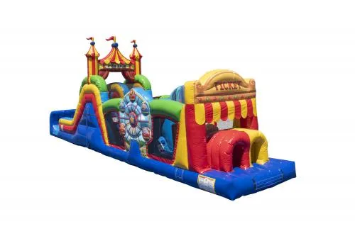 Fun Fair 47' inflatable double lane obstacle course with tunnels and barriers for competitive racing